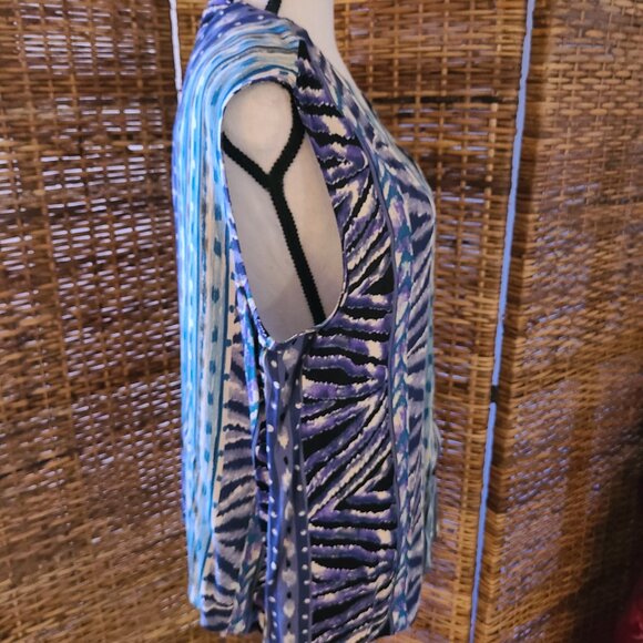 VTG NWT Timbuktu Station Blue Beige Button Sleeveless Blouse Sz M USA Made - Picture 3 of 5